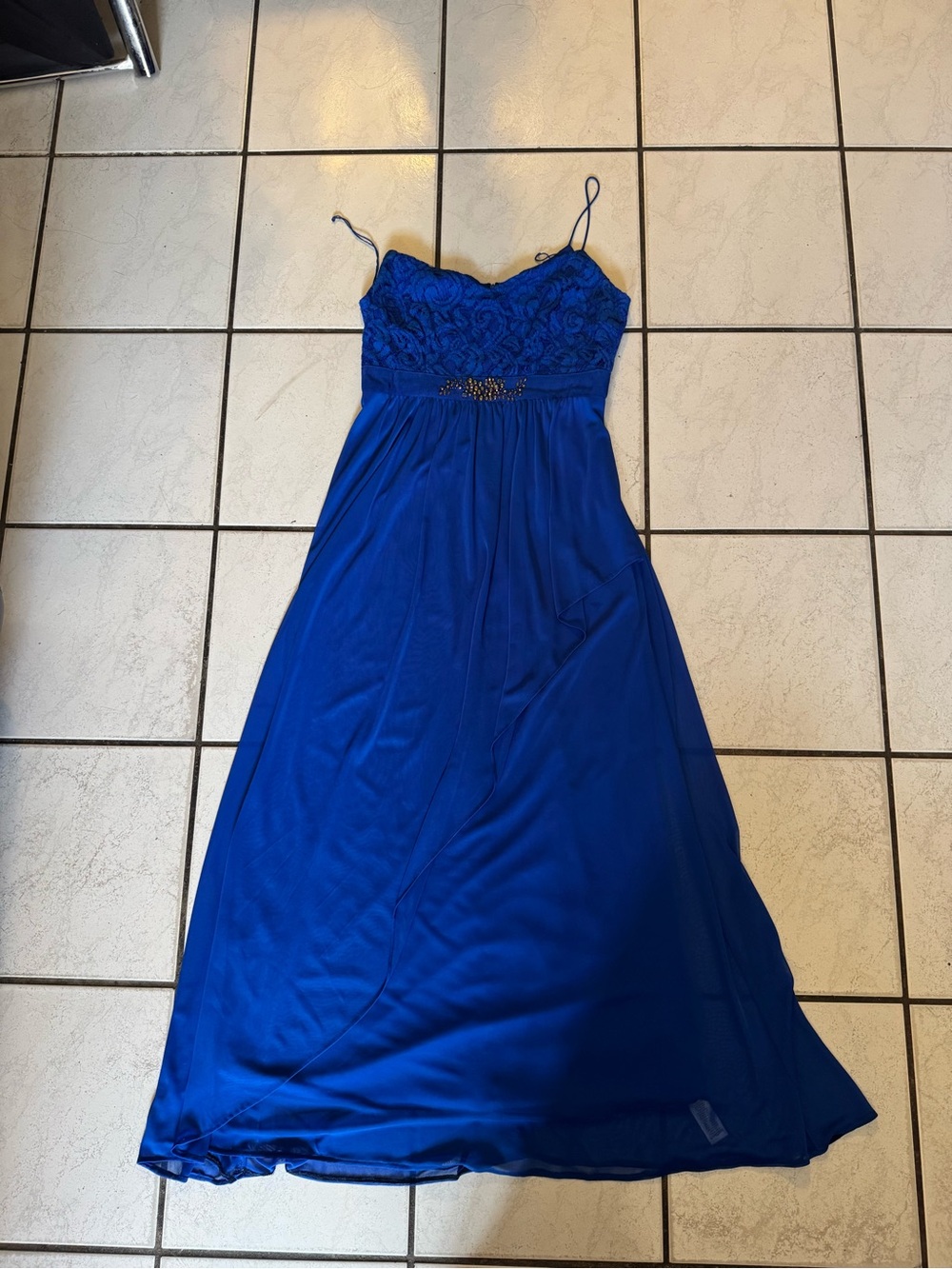 Adrianna Papell Royal Blue Lace Bodice Spaghetti-Strap Maxi Dress